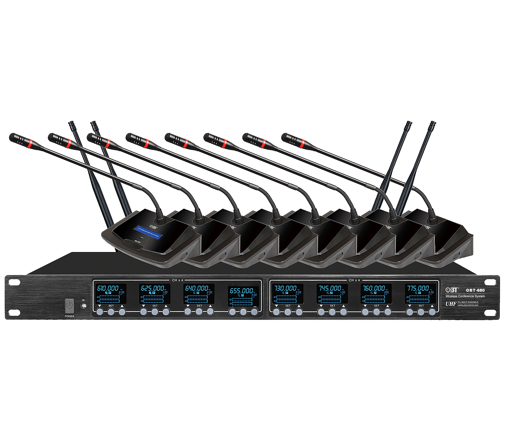 U段無線會議系統(tǒng)一拖八無線話筒套裝 OBT-680